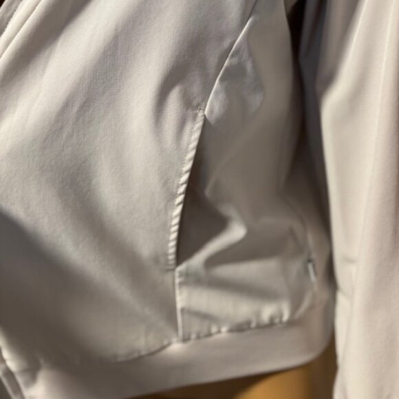 Anne Klein tan bomber jacket with orange stripe Sz M - Picture 2 of 7